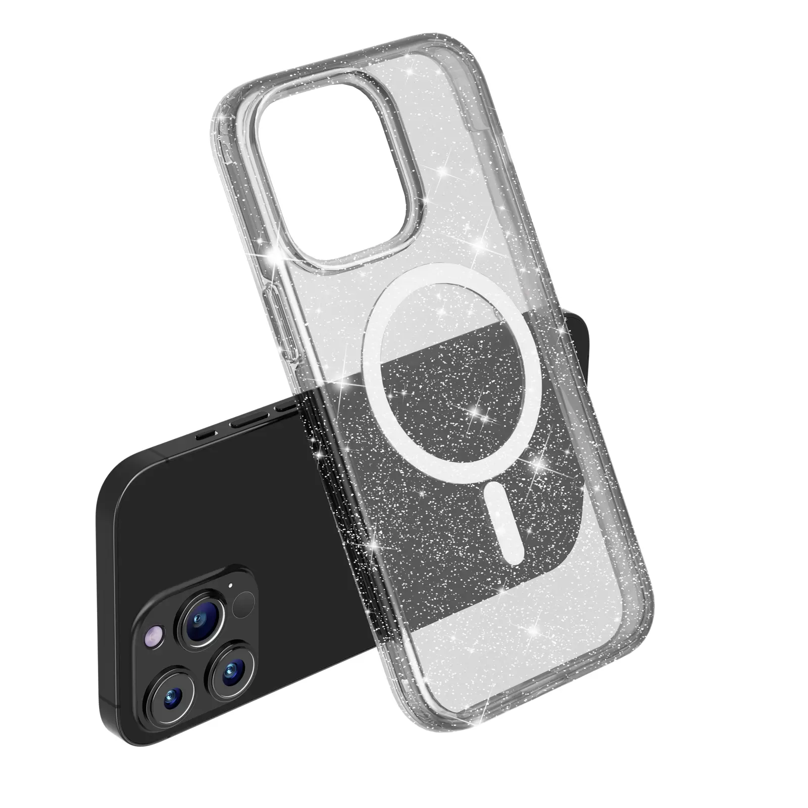 iPhone 16 Plus Fleck Glitter Case MagSafe Clear Black